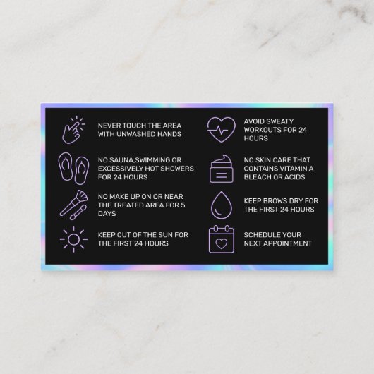 Holographic Brows AfterCareカード 名刺 (裏面)