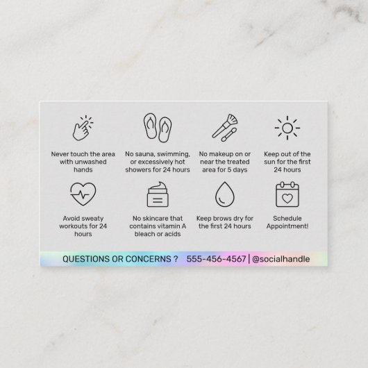 Holographic Brows AfterCare PMU Brow命令 名刺 (裏面)