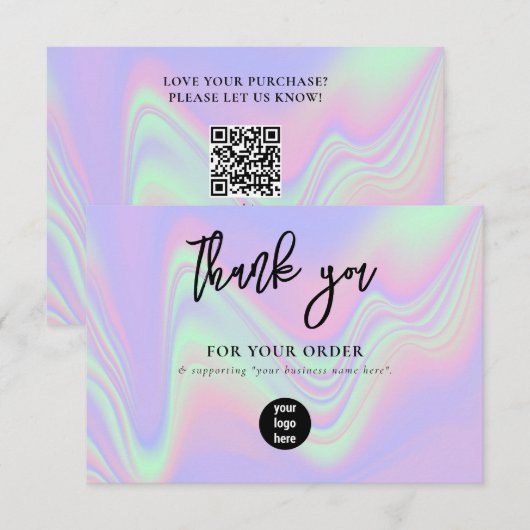 Holographic Business Thank You Logo Social Media サンキューカード (正面/裏面)