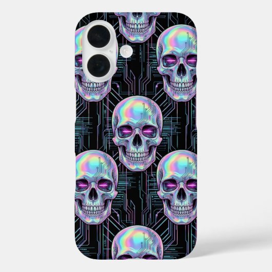 Holographic Cyber Skull Circuit Pattern Phone Case Case-Mate iPhoneケース (裏面)