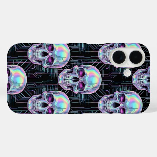 Holographic Cyber Skull Circuit Pattern Phone Case Case-Mate iPhoneケース (裏面 (横))