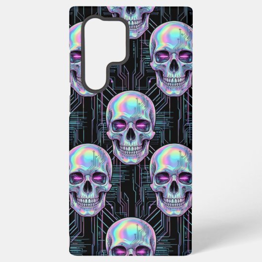 Holographic Cyber Skull Circuit Pattern Phone Case Samsung Galaxyケース (裏面)