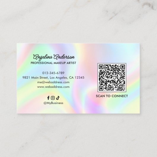 Holographic Elegant Script QR Code Social Media 名刺 (裏面)