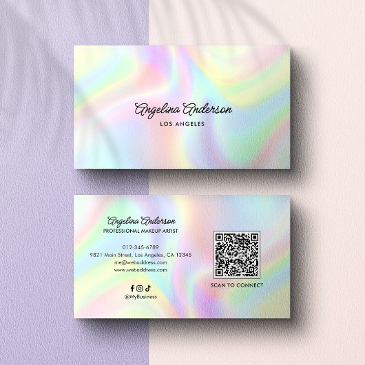 Holographic Elegant Script QR Code Social Media 名刺
