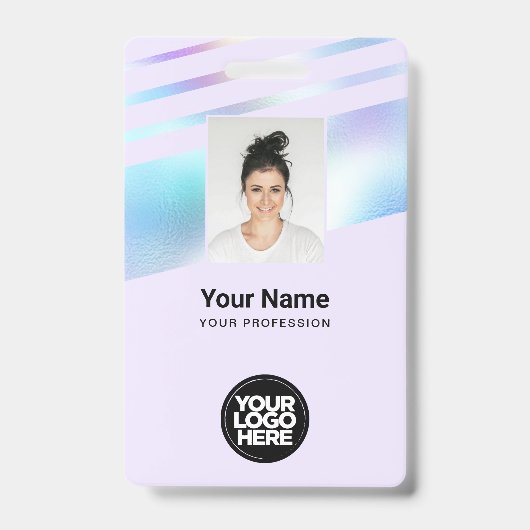 Holographic Employee Photo、バーコード、ロゴ、名前 バッジ (正面)