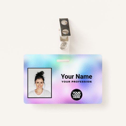 Holographic Employee Photo、バーコード、ロゴ、名前 バッジ (正面クリップ)