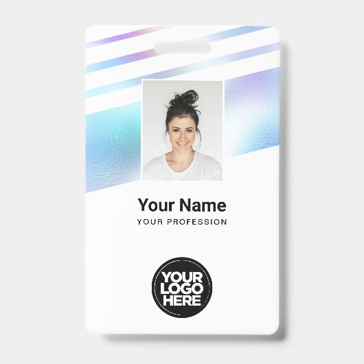 Holographic Employee Photo、バーコード、ロゴ、名前 バッジ (正面)