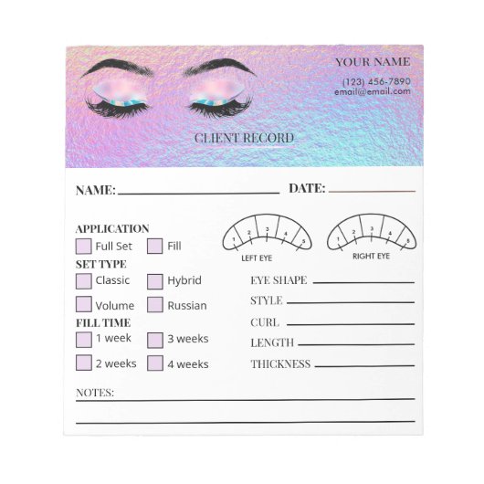 Holographic Eyelash Client Record Form ノートパッド (正面)
