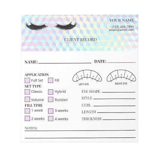 Holographic Eyelash Client Record Form ノートパッド (正面)