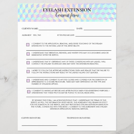 Holographic Eyelash Consent form チラシ (正面)