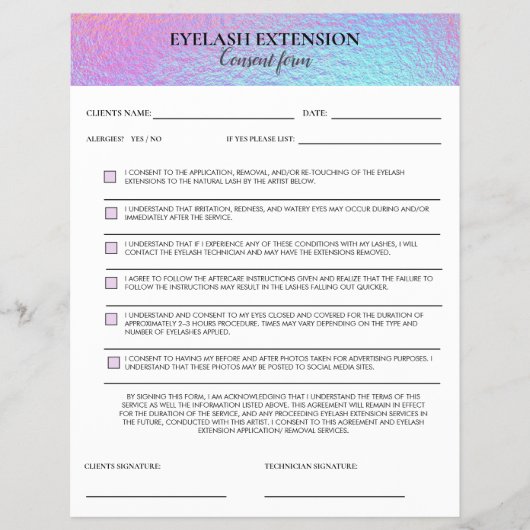Holographic Eyelash Consent form チラシ (正面)