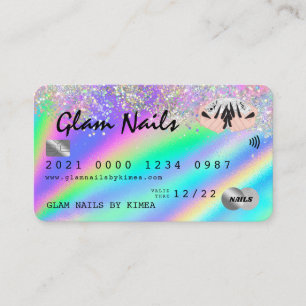 Holographic Foil &グリッター爪、 ネイルTechクレジットカード 名刺