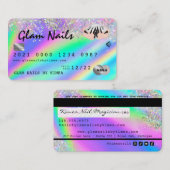 Holographic Foil &グリッター爪、 ネイルTechクレジットカード 名刺 (正面/裏面)