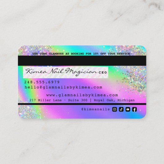 Holographic Foil &グリッター爪、 ネイルTechクレジットカード 名刺 (裏面)