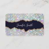 Holographic Glitter Gold Agate Modern Elegant 名刺 (正面)