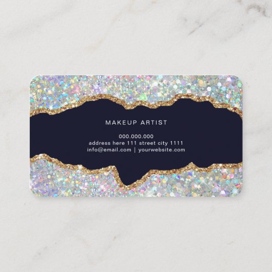 Holographic Glitter Gold Agate Modern Elegant 名刺 (裏面)