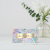 Holographic Glitter Gold Foil Purple Marble Agate 名刺 (スタンド正面)
