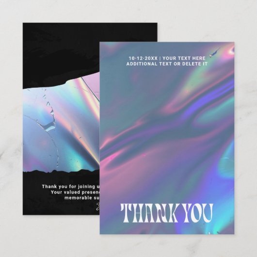 Holographic Groovy Retro Grunge Photo or Logo サンキューカード (正面/裏面)