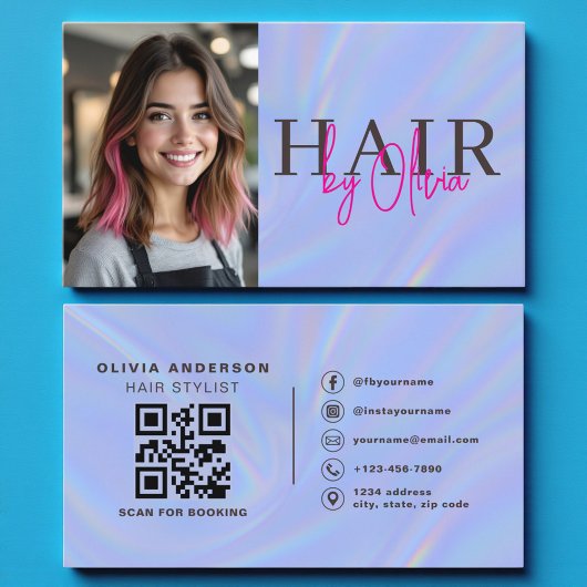 Holographic Hair Stylist Photo QR Code  名刺