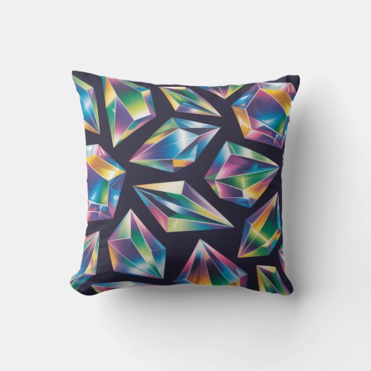 Holographic Iridescent Gemstones Seamless Pattern クッション (正面)