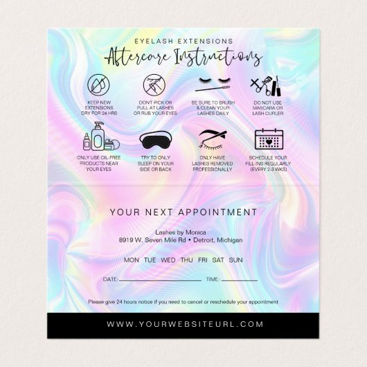 Holographic Lash AfterCare &アポイントメント  名刺 (内部フラット)