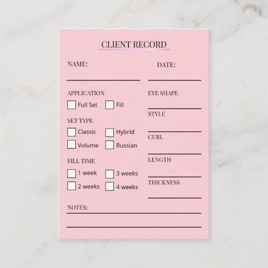 Holographic Lash Client Record Form 名刺 (裏面)