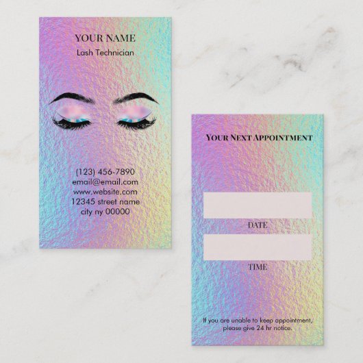 Holographic Lash Technician Appointment Card 予約カード (正面/裏面)
