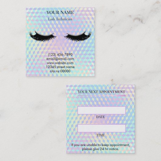 Holographic Lash Technician Appointment Card 予約カード (正面/裏面)