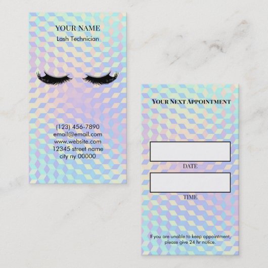 Holographic Lash Technician Appointment Card 予約カード (正面/裏面)