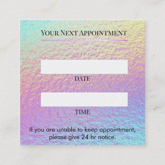 Holographic Lash Technician Appointment Card 予約カード (裏面)