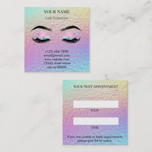 Holographic Lash Technician Appointment Card 予約カード (正面/裏面)