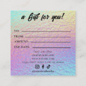 Holographic Lash Technician Gift Certificate Card ロイヤリティカード (裏面)
