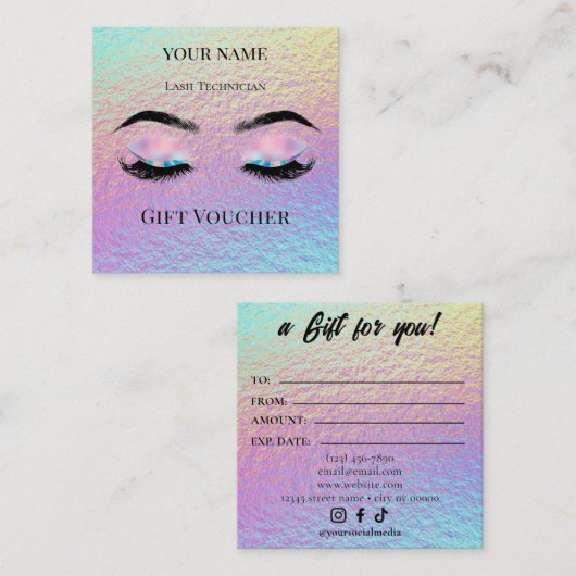 Holographic Lash Technician Gift Certificate Card ロイヤリティカード (正面/裏面)