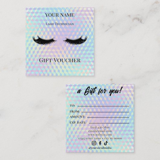 Holographic Lash Technician Gift Certificate Card ロイヤリティカード (正面/裏面)