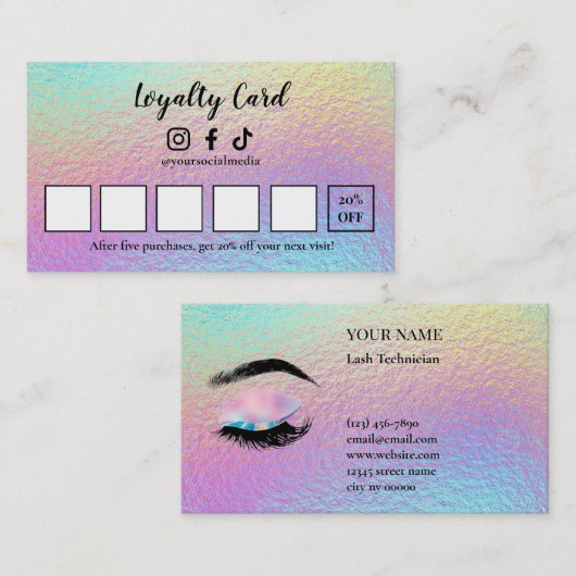 Holographic Lash Technician Loyalty Card ロイヤリティカード (正面/裏面)