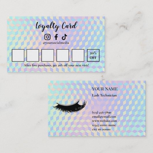 Holographic Lash Technician Loyalty Card ロイヤリティカード (正面/裏面)