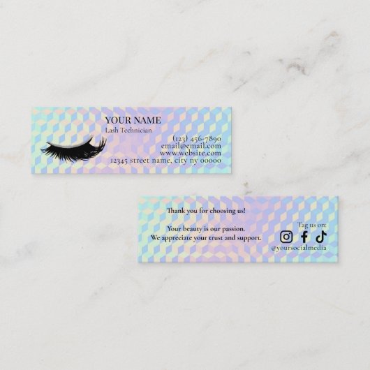 Holographic Lash Technician Thank you Card ロイヤリティカード (正面/裏面)
