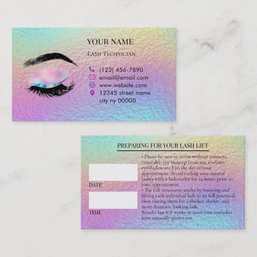 Holographic Lashes Before care Appointment Card 予約カード (正面/裏面)