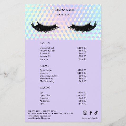 Holographic Lashes Salon Price List Menu チラシ (正面)