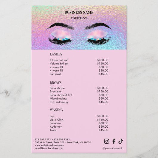 Holographic Lashes Salon Price List Menu チラシ (正面)