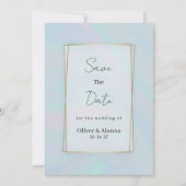 Holographic lavender blue marble Save The Date 招待状 (正面)
