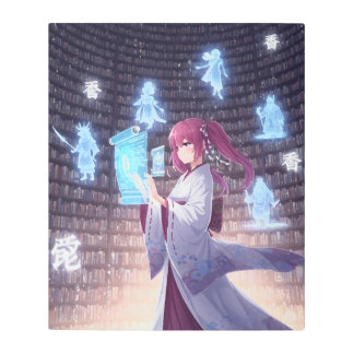 Holographic Librarian – Futuristic Anime Girl  メタルプリント