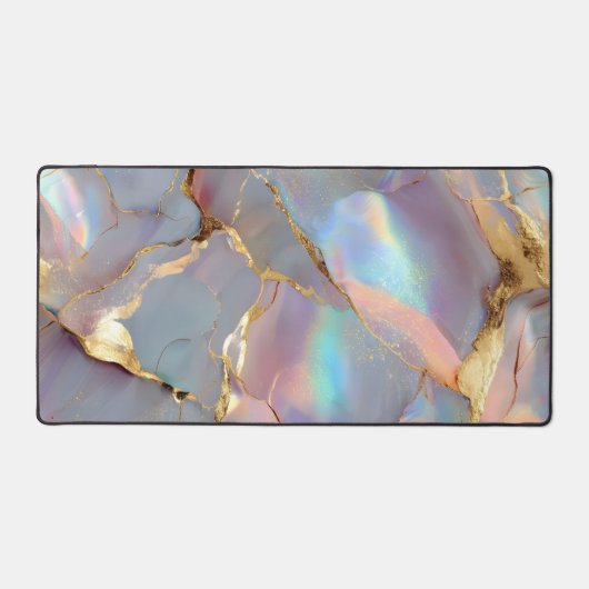 Holographic Marble Gold Abstract Art デスクマット (正面)
