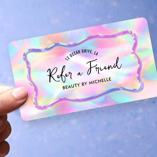 Holographic Neon Colors Refer A Friend Girly 紹介カード