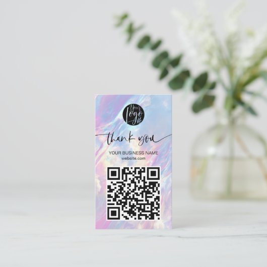 Holographic Opal QR Code Discount Thank You 名刺 (スタンド正面)