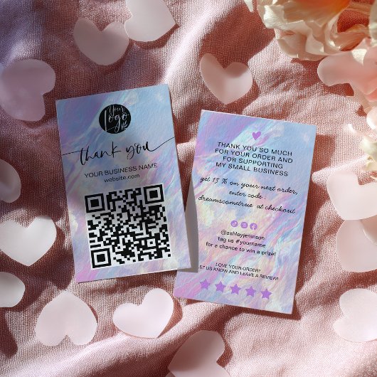 Holographic Opal QR Code Discount Thank You 名刺