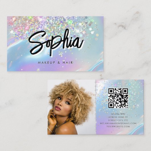 Holographic Opal QR Code Logo Shiny Beauty 名刺 (正面/裏面)