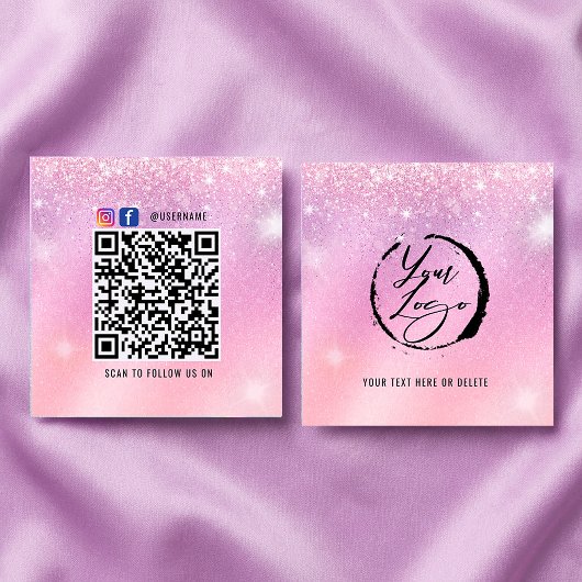 Holographic Pastel Brand Card with QR Code スクエア名刺