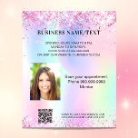 Holographic pink photo qr code business チラシ<br><div class="desc">Personalize and add your name,  address,  your text,  photo,  your own QR code to your website.  Blush pink,  purple,  rose gold,  mint green,  holographc bacground decorated with faux glitter sparkles.</div>