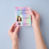 Holographic pink photo qr code business チラシ (手)